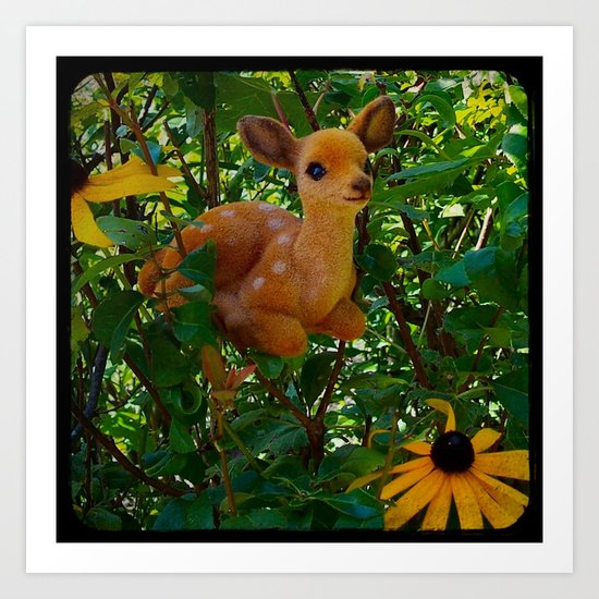 Deer and Black-eyed Susans Art Print