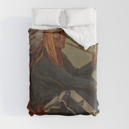 Full portrait of Chief Flat Iron smoking peace pipe Sioux First Nations American Indian portrait painting by Joseph Henry Sharp Duvet Cover