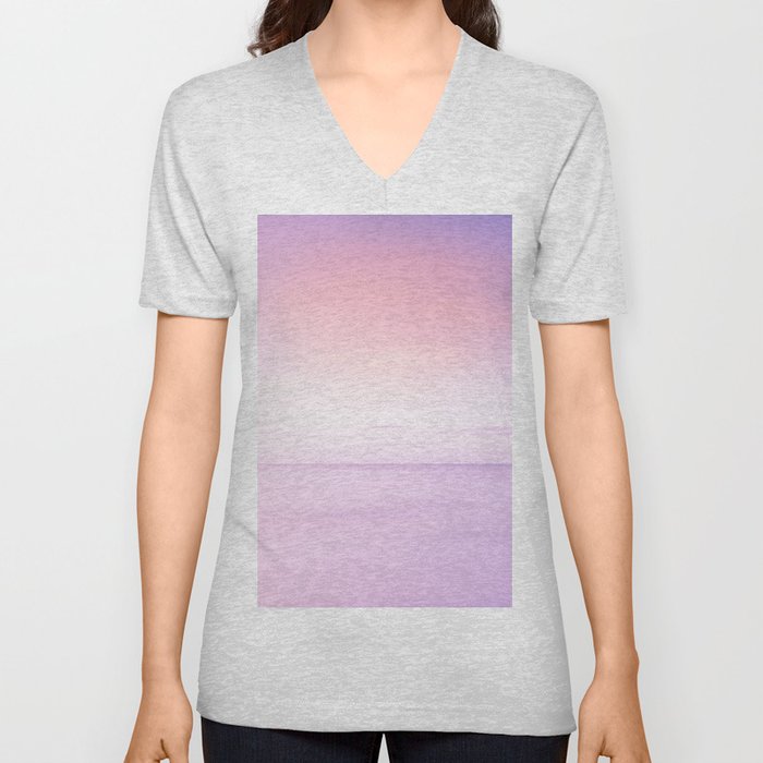Calmness in pink and blue at ocean, horizon and smooth surface V Neck T Shirt
