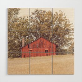 Rustic Red Barn in Golden Field X Farmhouse Photography Wood Wall Art