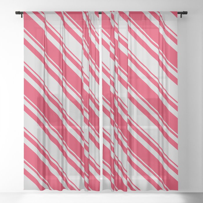 Light Grey and Crimson Colored Lines/Stripes Pattern Sheer Curtain