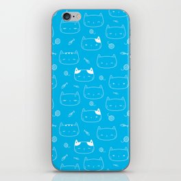Turquoise and White Doodle Kitten Faces Pattern iPhone Skin