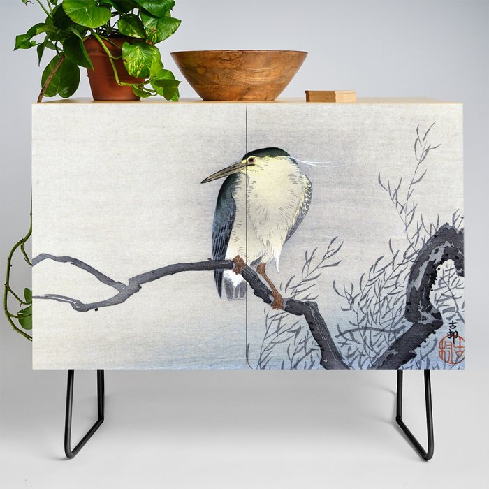 Ohara Koson Heron Perched on an Uneven Branch Credenza
