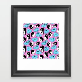 Funny melting smile happy face colorful cartoon seamless pattern Framed Art Print