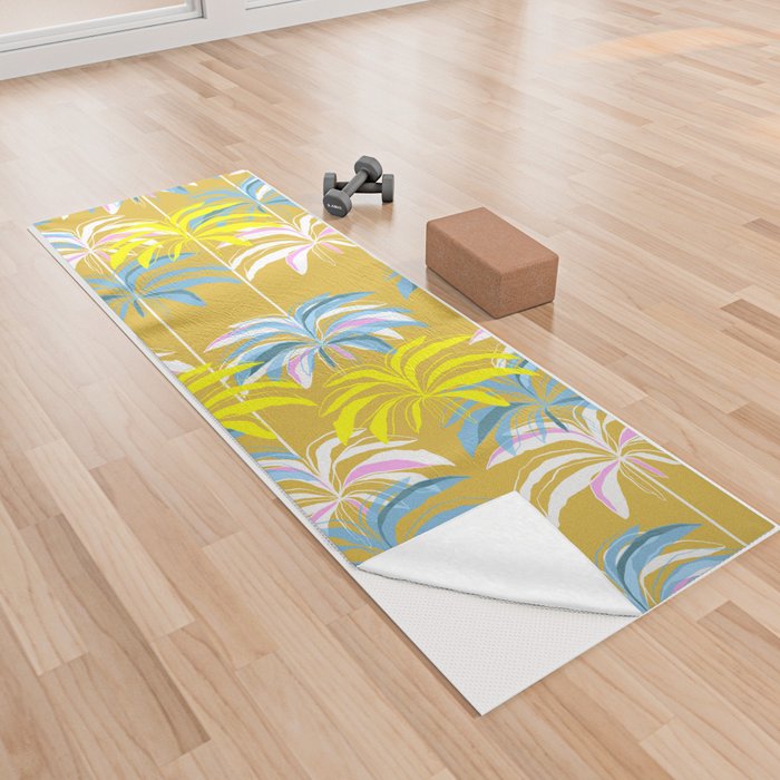 Palm Paradise Pattern - Ochre & blue Yoga Towel