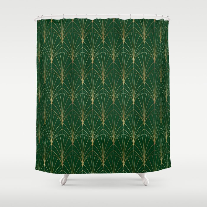 Art Deco Waterfalls // Emerald Green Shower Curtain