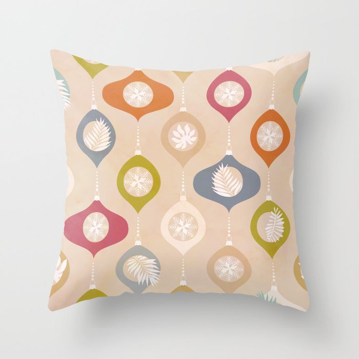Retro Christmas Baubles Pattern on Beige Throw Pillow