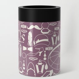 White Old-Fashioned 1920s Vintage Pattern on Dark Purple Can Cooler