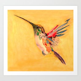  Hummingbird - Bird Painting - Flying Bird - Yellow - Elegant Colorful Tropical Bird  Art Print