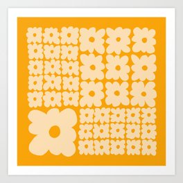 Yellow and Orange Retro Flower Square Design Art Print