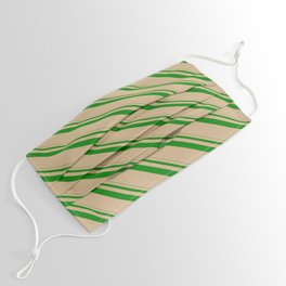 [ Thumbnail: Green & Tan Colored Pattern of Stripes Face Mask ]