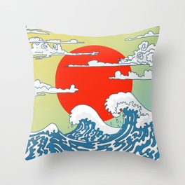 Japanese waves Throw Pillow