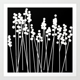 Hello Spring! White Retro Plants on Black- Black and White Version #decor #society6 #buyart Art Print
