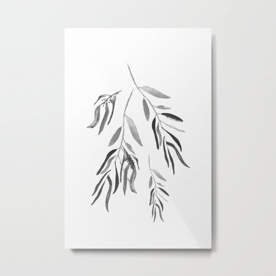 Eucalyptus Branches II Black And White Metal Print