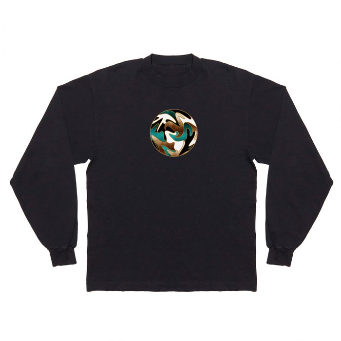 MCM Abstract Watercolor Waves // Gold, Teal, Brown, Black, White Long Sleeve T Shirt