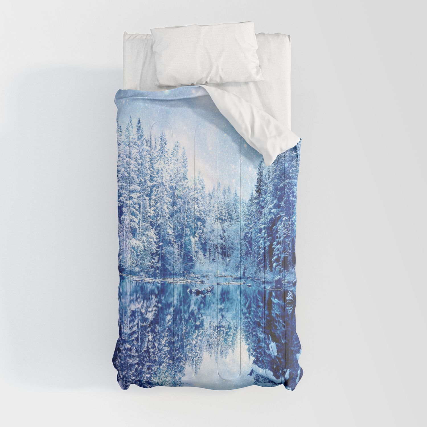 Blue Winter Wonderland : Forest Mirror Lake Comforter by 2sweet4words  Designs | Society6