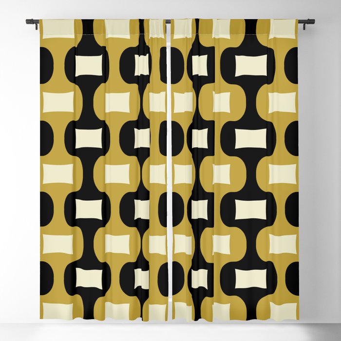 Mid Century Modern Ogee Pattern 319 Beige Gold and Black Blackout Curtain