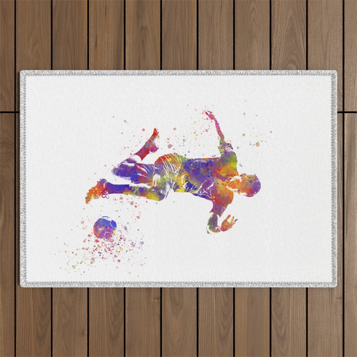 Male soccer player in watercolor Outdoor Rug