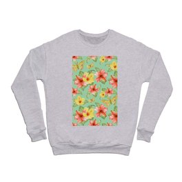 Tropical Flowers and Moths Pattern Crewneck Sweatshirt