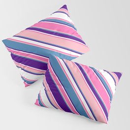 [ Thumbnail: Colorful Hot Pink, Light Pink, Blue, Indigo & White Colored Stripes Pattern Pillow Sham ]