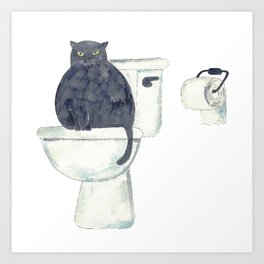 Black Cat toilet Painting Wall Poster Watercolor Art Print
