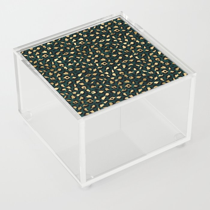 Teal and Gold Leopard Print Pattern 03 Acrylic Box