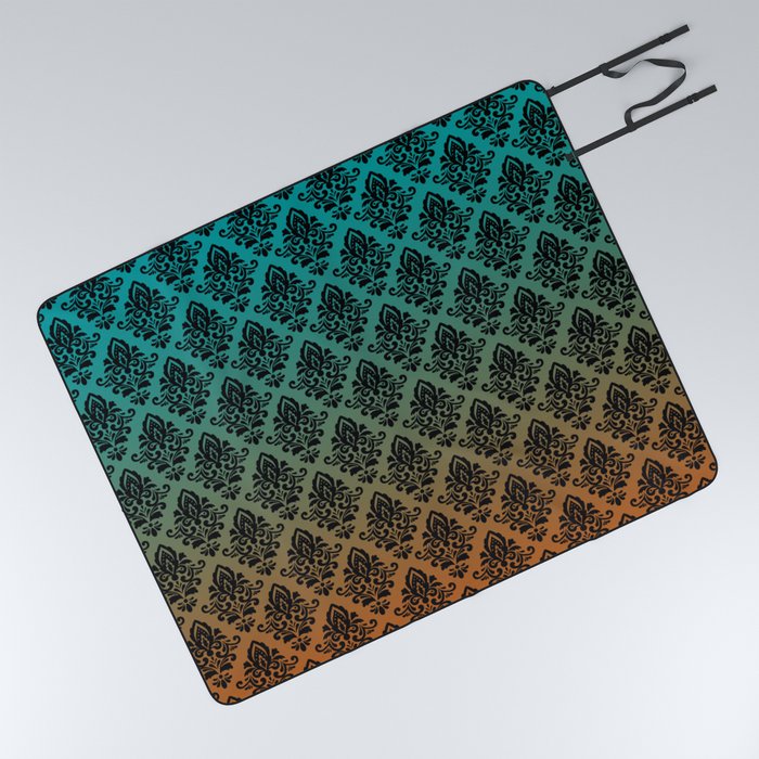 Black damask pattern gradient 8 Picnic Blanket