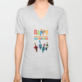 Happy Hanukkah Dreidels V Neck T Shirt