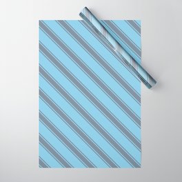 [ Thumbnail: Sky Blue and Light Slate Gray Colored Stripes Pattern Wrapping Paper ]