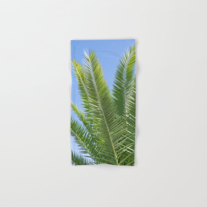 Botanical tropical palmtree art print - green blue leaves mediterranean travel photography Hand & Bath Towel