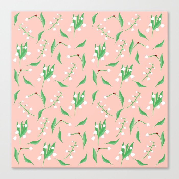 lily of the valley and ladybird pink pattern Canvas Print