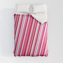 [ Thumbnail: Hot Pink, Crimson, and Light Cyan Colored Lines Pattern Comforter ]