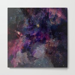 Autumn leaves galaxy navy-purple cosmos pattern  Metal Print