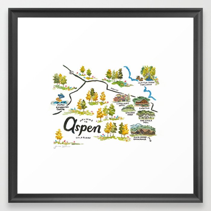 Aspen, Colorado map Framed Art Print