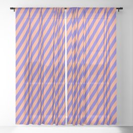 [ Thumbnail: Light Salmon and Slate Blue Colored Lined Pattern Sheer Curtain ]