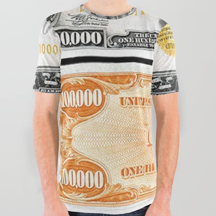 Vintage 1934 $100,000 Dollar Bill Gold Certificate Woodrow Wilson Wall Art All Over Graphic Tee