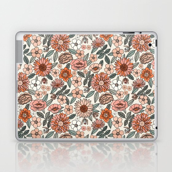 70s flowers - 70s, retro, spring, floral, florals, floral pattern, retro flowers, boho, hippie, earthy, muted Laptop & iPad Skin