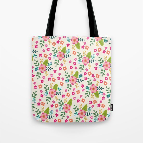 Pink Fuchsia Spring Flower Pattern Tote Bag