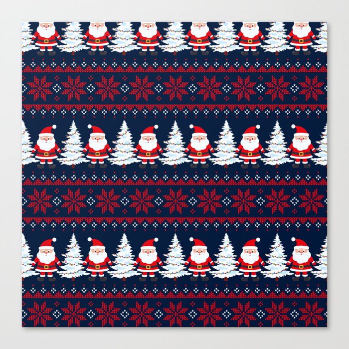 Knitted Christmas and New Year Pattern. Wool Knitting Sweater Design.  Canvas Print