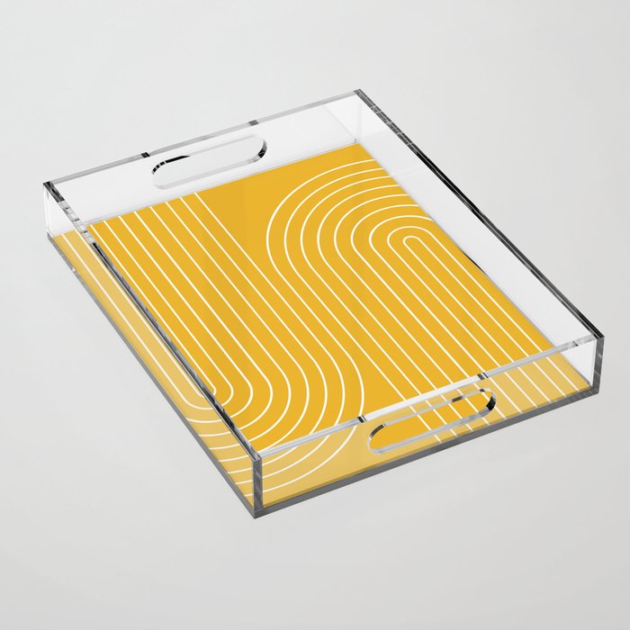 Minimal Line Curvature VIII Golden Yellow Mid Century Modern Arch Abstract Acrylic Tray