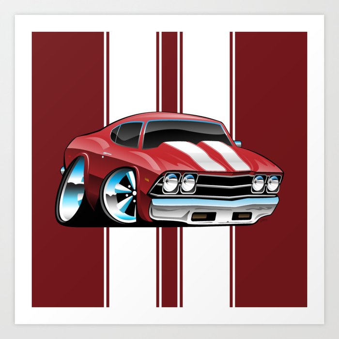Sixties American Classic Muscle Car Cartoon Art Print By Hobrath