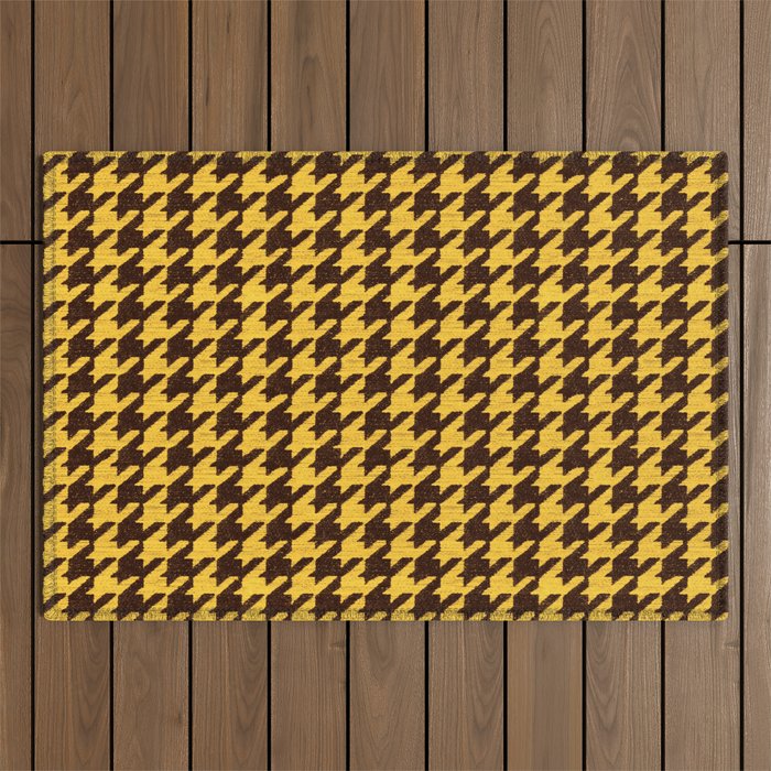 Yellow Brown Houndstooth Pattern on Woven Velvet Cloth in Modern Country Style Outdoor Rug