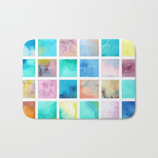 Watercolor pattern Squares . Bath Mat