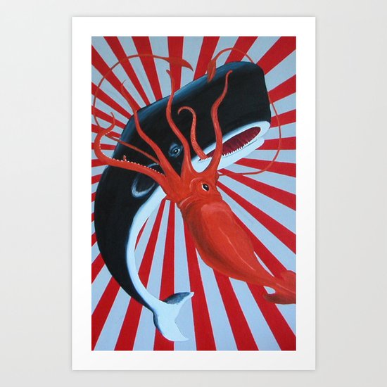 squid and whale Art Print