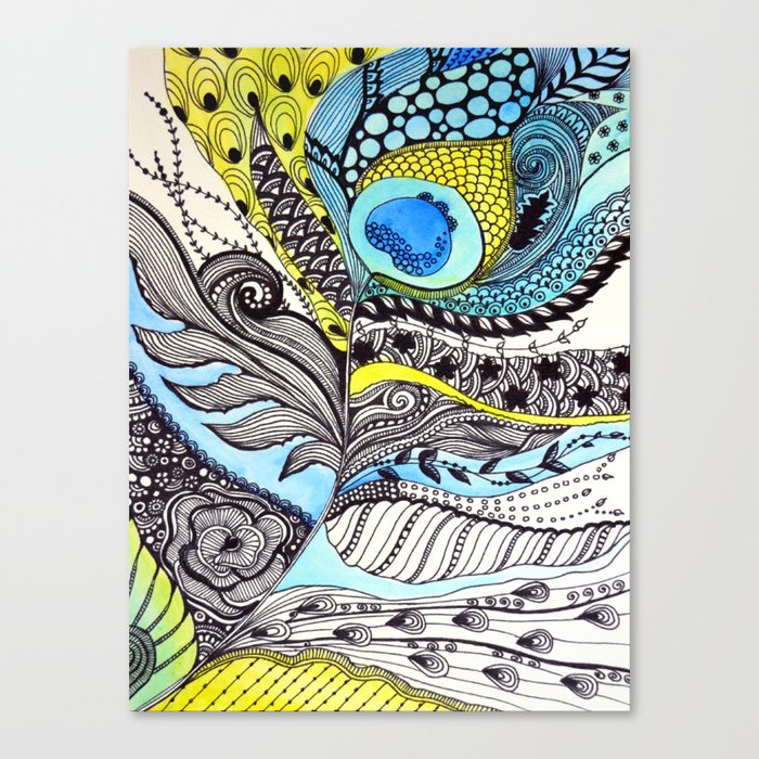 Peacock feather illustration wall art Canvas Print