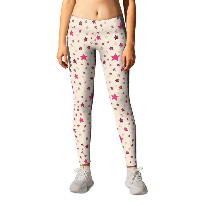 Pink Stars on Cream {Paper Moon Collection} Leggings by Kristi Duggins