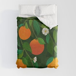 Oranges and Blossoms Botanical Illustration Duvet Cover