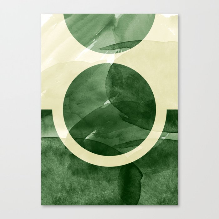 Green Abstract Scandinavian Hot Wax Painting Sun Moon Minimalist Canvas Print