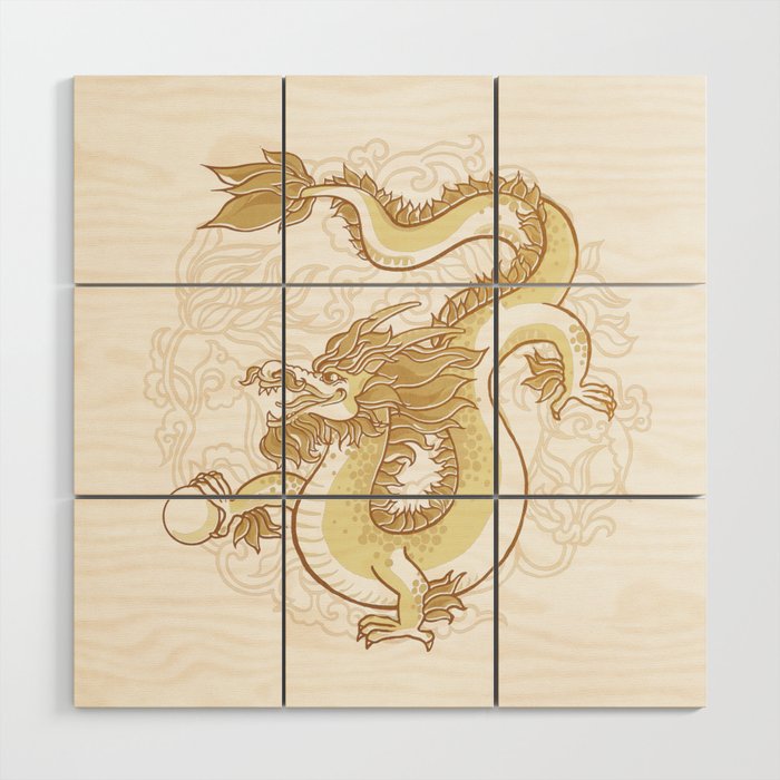 Gold Dragon with pearl Wood Wall Art