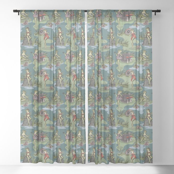 Vintage Pin-Up Girl Frogs Sheer Curtain